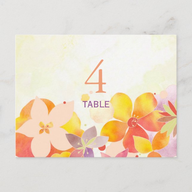 Boho Watercolor Floral Wedding Table Number Card (Front)