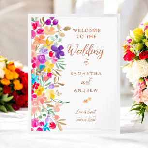 Boho Watercolor Floral Wedding Welcome Poster