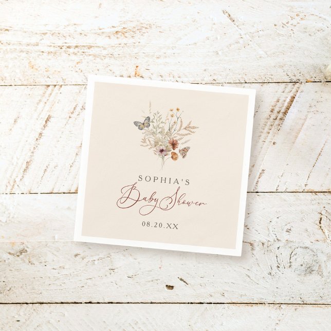 Boho Watercolor Floral Wildflower Baby Shower Napkin (Creator Uploaded)