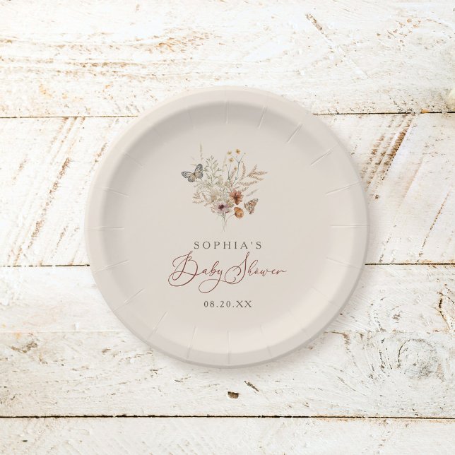 Boho Watercolor Floral Wildflower Baby Shower Paper Plate (Creator Uploaded)