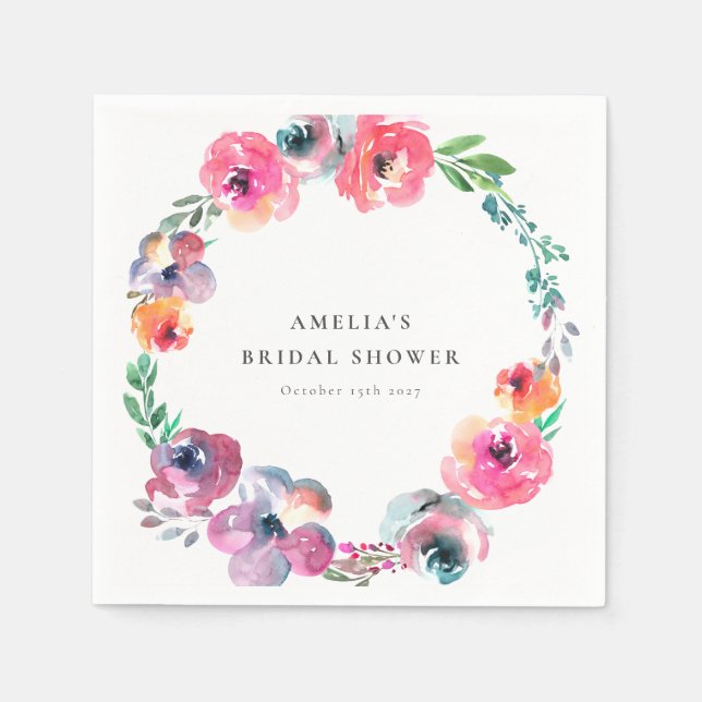 ]Boho Watercolor Floral Wreath Bridal Shower Napkin (Front)