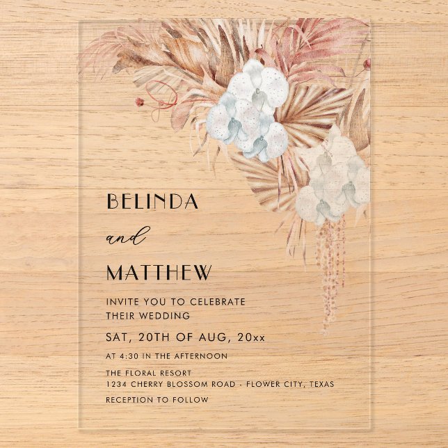 Boho Watercolor Flowers Casual Wedding Acrylic Invitations (Front)