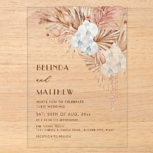 Boho Watercolor Flowers Casual Wedding Acrylic Invitations