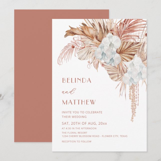 Boho Watercolor Flowers Casual Wedding Invitation (Front/Back)