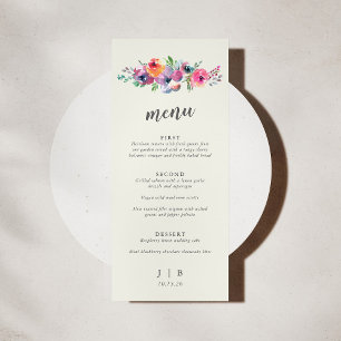 Boho Watercolor Flowers Elegant Wedding Custom Menu