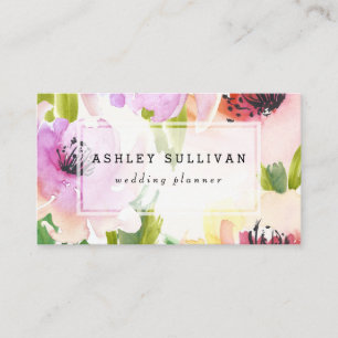 Boho Watercolor Flowers Floral Business Card II