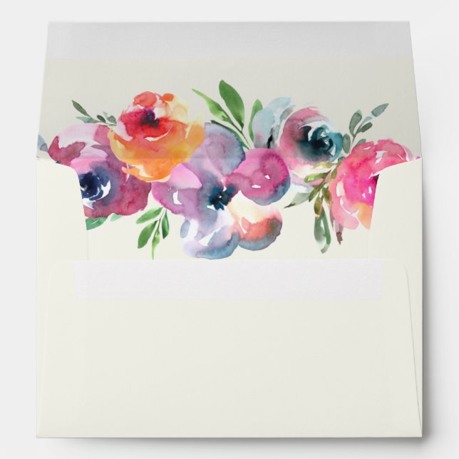 Boho Watercolor Flowers Modern Elegant Wedding Envelope (Back (Bottom))