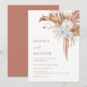 Boho Watercolor Flowers Modern  Invitation