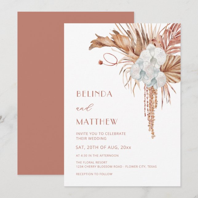Boho Watercolor Flowers Modern  Invitation (Front/Back)