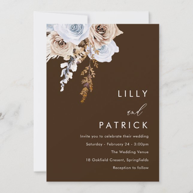 Boho Watercolor Flowers Modern Wedding Invitation (Front)