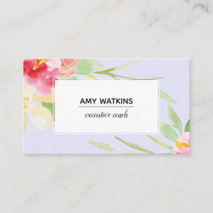 Boho Watercolor Flowers Over Lavender Business Card