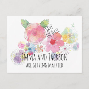 Boho Watercolor Flowers Save the Date Postcard