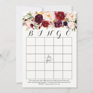boho watercolor flowers Shower Bingo Cards Marsala