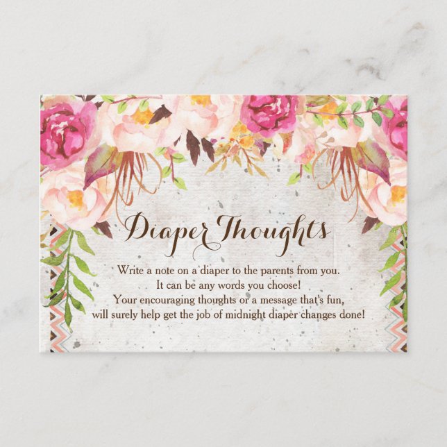 boho watercolor flowers Shower diaper thoughts Enclosure Card (Front)
