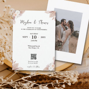 Boho Watercolor Flowers Template QR code Wedding