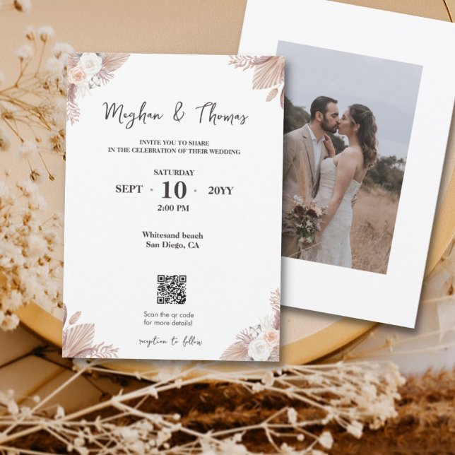 Boho Watercolor Flowers Template QR code Wedding (Creator Uploaded)