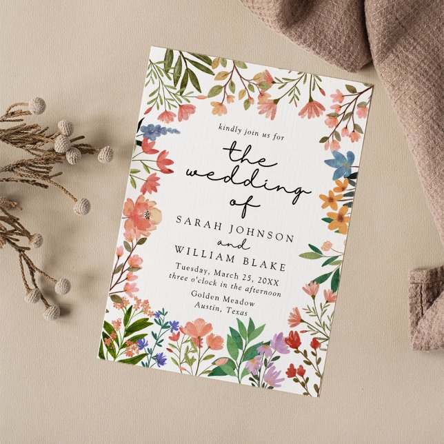 Boho Watercolor Garden of Wildflower Wedding Invitation (Creator Uploaded)