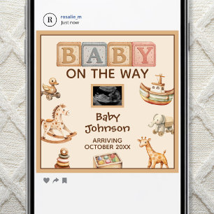 Boho Watercolor Gender Neutral Digital Pregnancy Announcement