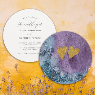  Boho Watercolor Gold Hearts Simple Unique Wedding Invitation