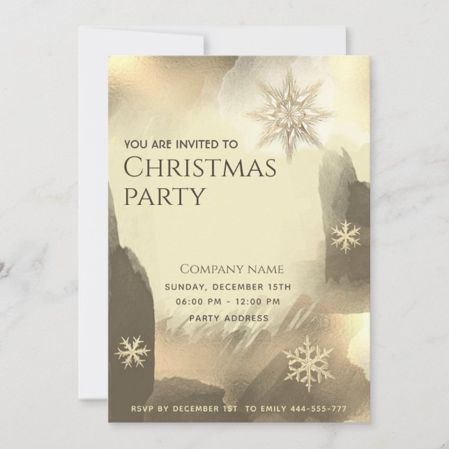 Boho watercolor Gold snowflakes  Christmas party  Invitation (Front)