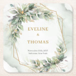 Boho watercolor green eucalyptus and gold wedding square paper coaster<br><div class="desc">Get ready to add a touch of enchantment to your wedding with the Boho eucalyptus greenery foliage gold oval arch Round Paper Coasters! These coasters will infuse a sense of whimsical allure into your celebration, creating a dreamy ambiance for your guests. The elegant combination of vibrant greenery and luxurious gold...</div>