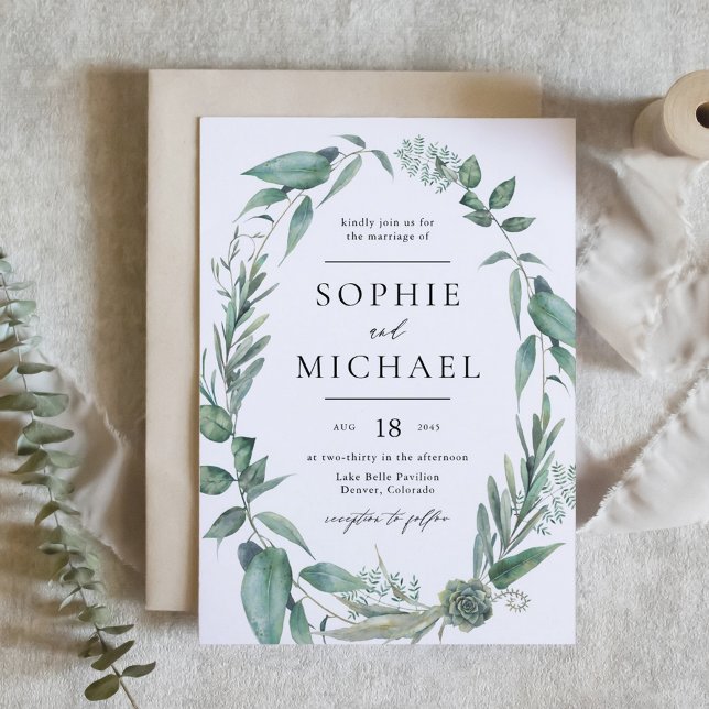 Boho Watercolor Greenery and Succulents Wedding Invitation (Boho Watercolor Greenery and Succulents Wedding Invitation)