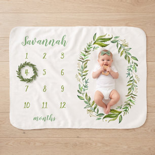 Boho Watercolor Greenery Baby Milestone Photo Sherpa Blanket