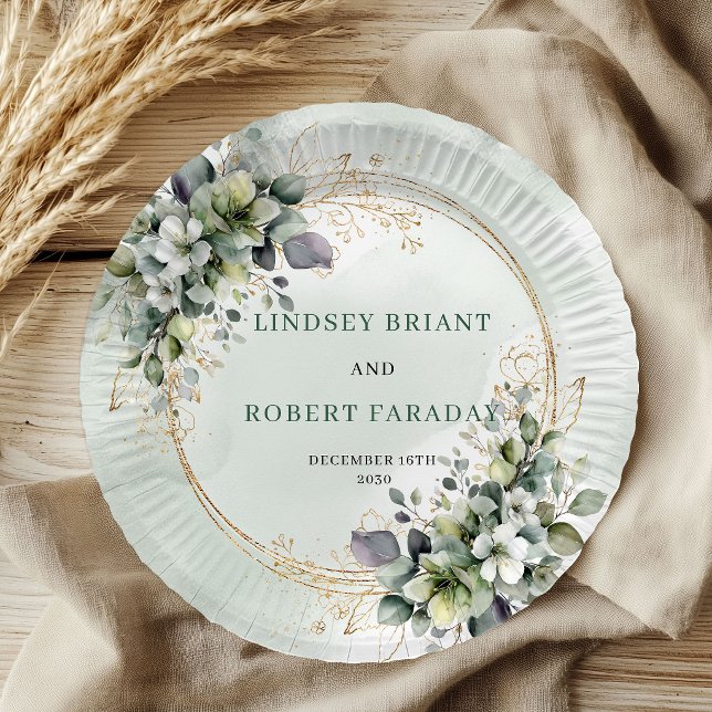 Boho Watercolor Greenery Personalised Wedding   Paper Plate (Boho Watercolor Greenery Personalized Wedding Paper Plates)