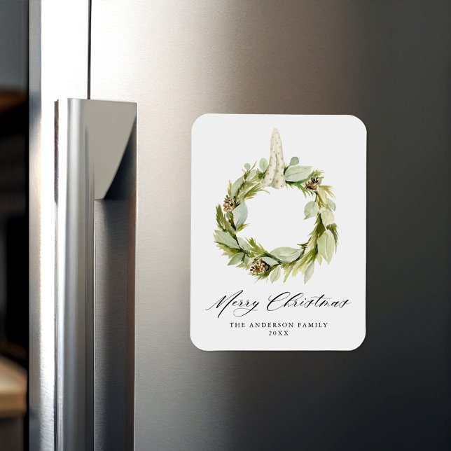 Boho Watercolor Greenery Wreath Non-Photo Holiday Magnet (Creator Uploaded)