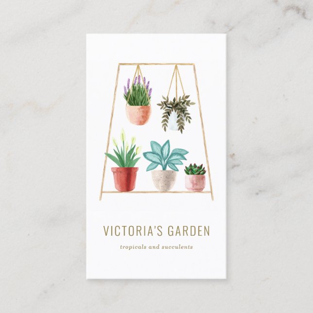 Boho Watercolor Hanging Houseplants Nursery Business Card (Front)