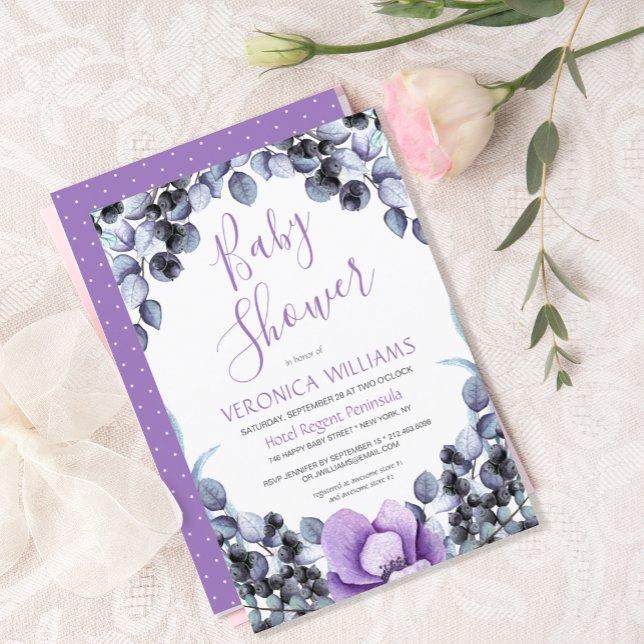 Boho Watercolor Lavender Berry Floral Baby Shower  Invitation (Creator Uploaded)