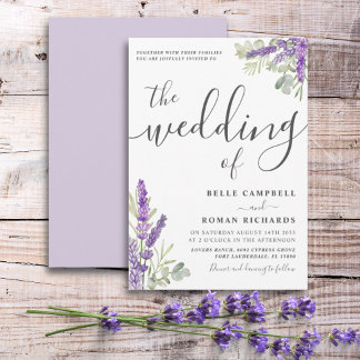 Boho Watercolor Lavender Floral Wedding  Invitation