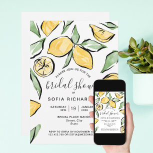 Boho Watercolor Lemon Citrus Greenery Summer Invitation