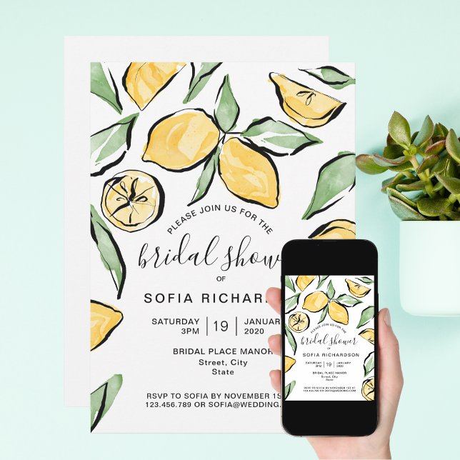 Boho Watercolor Lemon Citrus Greenery Summer Invitation (Creator Uploaded)