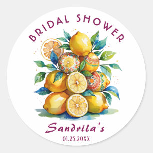 Boho Watercolor Lemon Mediterranean Bridal Shower Classic Round Sticker