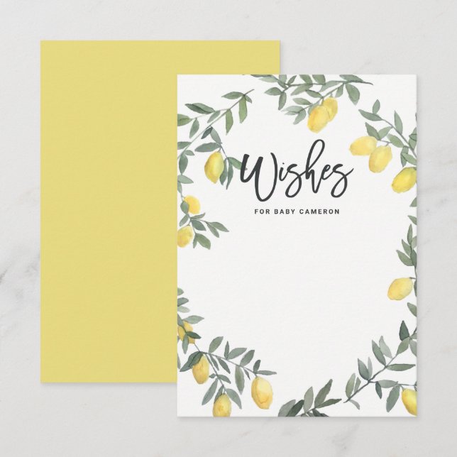 Boho Watercolor Lemon Wreath Baby Shower Wishes Advice Card (Front/Back)