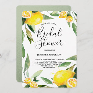 Boho Watercolor Lemon Wreath Bridal Shower Invitation