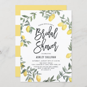 Boho Watercolor Lemon Wreath Bridal Shower Invitation