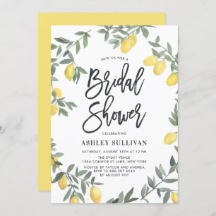 Boho Watercolor Lemon Wreath Bridal Shower Invitation