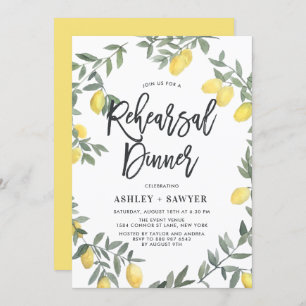 Boho Watercolor Lemon Wreath Rehersal Dinner Invitation