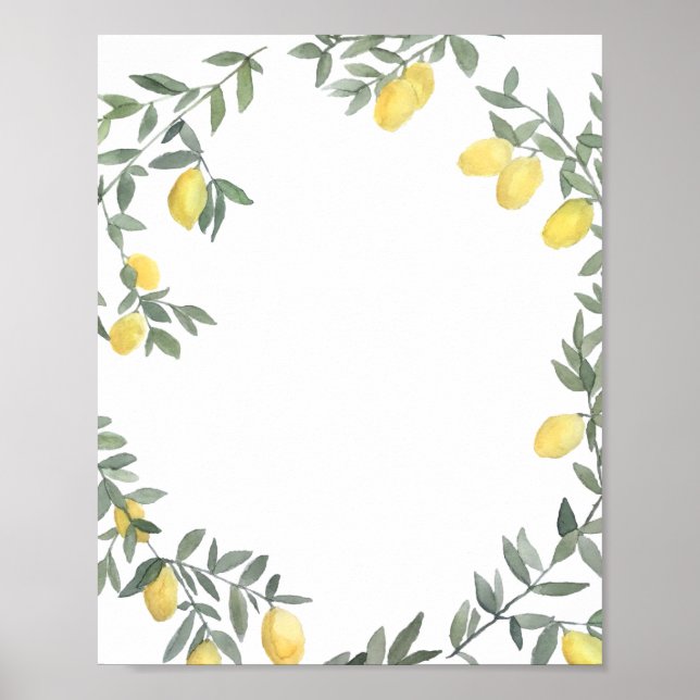 Boho Watercolor Lemon Wreath Summer Poster (Front)