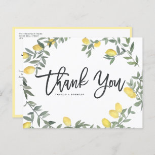 Boho Watercolor Lemon Wreath Summer Wedding Postcard