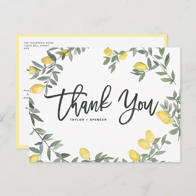 Boho Watercolor Lemon Wreath Summer Wedding Postcard (Front/Back)