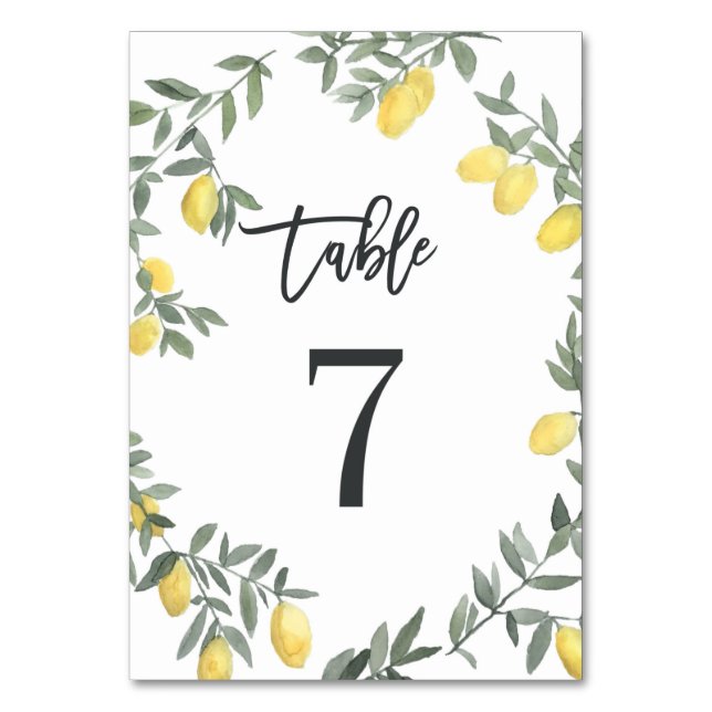 Boho Watercolor Lemon Wreath Table 7 Number (Front)