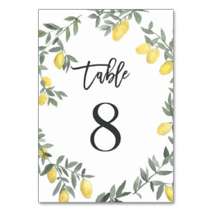 Boho Watercolor Lemon Wreath Table 8 Number