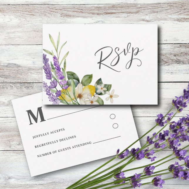 Boho Watercolor Lemons & Lavender Wedding RSVP (Creator Uploaded)