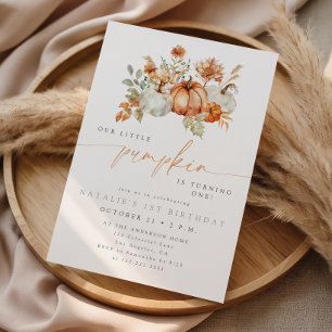 Boho Watercolor Little Pumpkin Fall Birthday Invitation