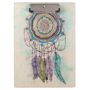 Boho Watercolor Mandala Dreamcatcher Clipboard