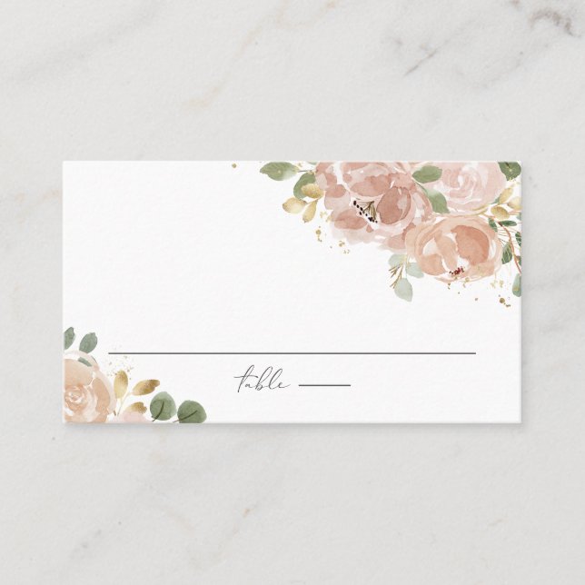 Boho Watercolor Mauve Peach Flowers Wedding Place Card (Front)