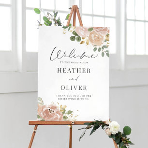 Boho Watercolor Mauve Peach Flowers Wedding Poster